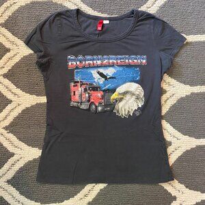 Vintage Y2K H&M American Trucker/Bald Eagle Baby Tee
